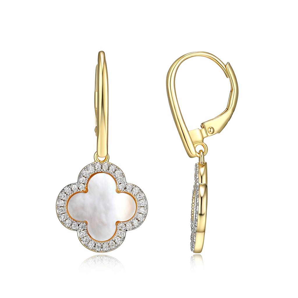 Yellow Gold Plated Clover Shaped Drop Earrings