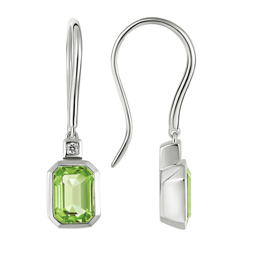 White Gold Peridot and Diamond Earrings