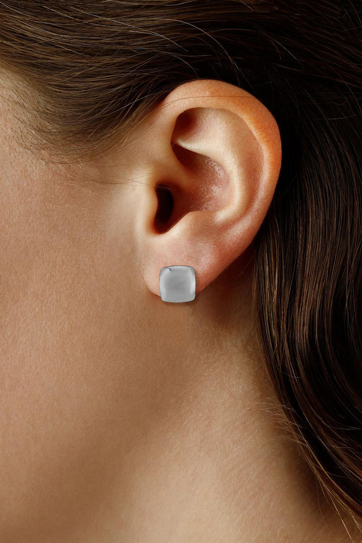 Silver Square Earrings - Clip On