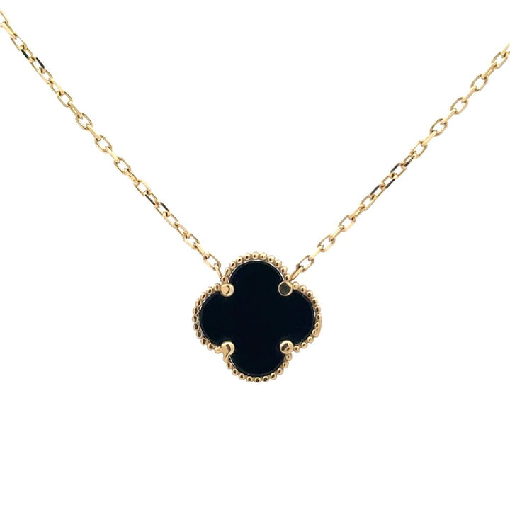 Gold & Onyx Clover Pendant With Chain