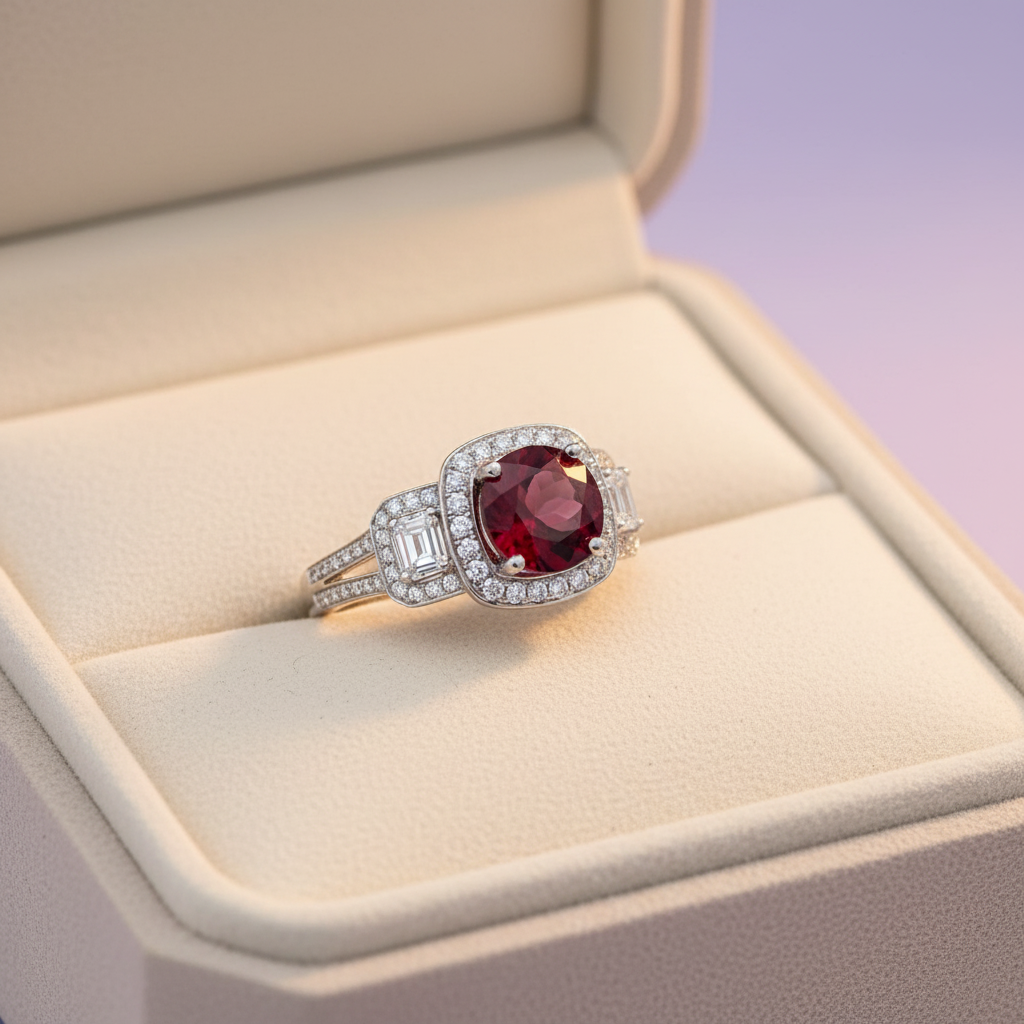 Diamond & Rhodolite Garnet Ring
