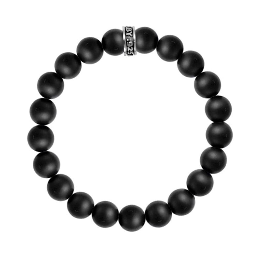 Onyx and Silver Bead Stretch Bracelet