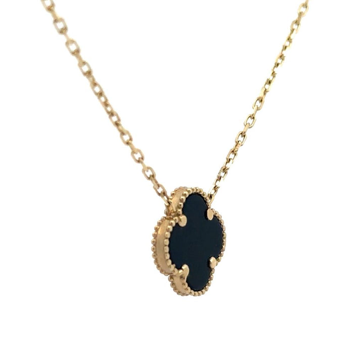 Gold & Onyx Clover Pendant With Chain