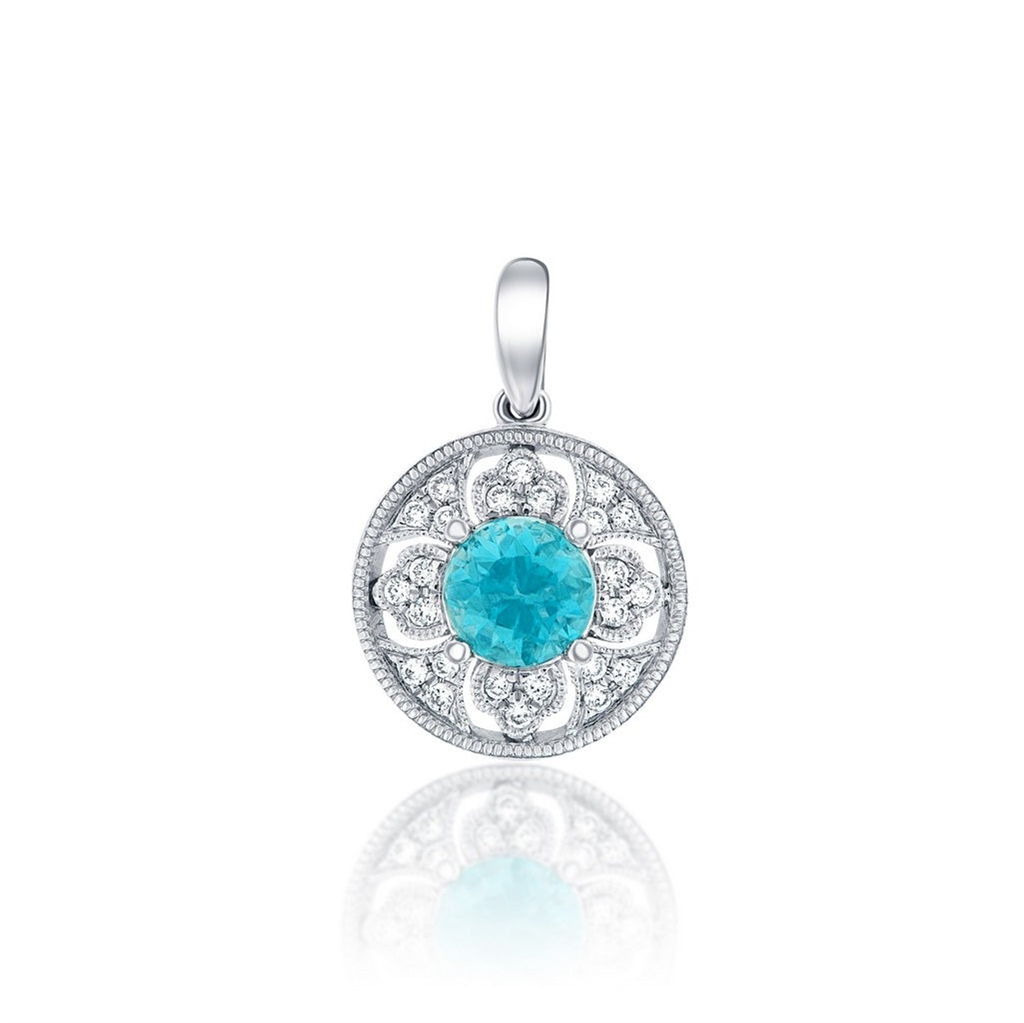 Blue Zircon and Diamond Pendant