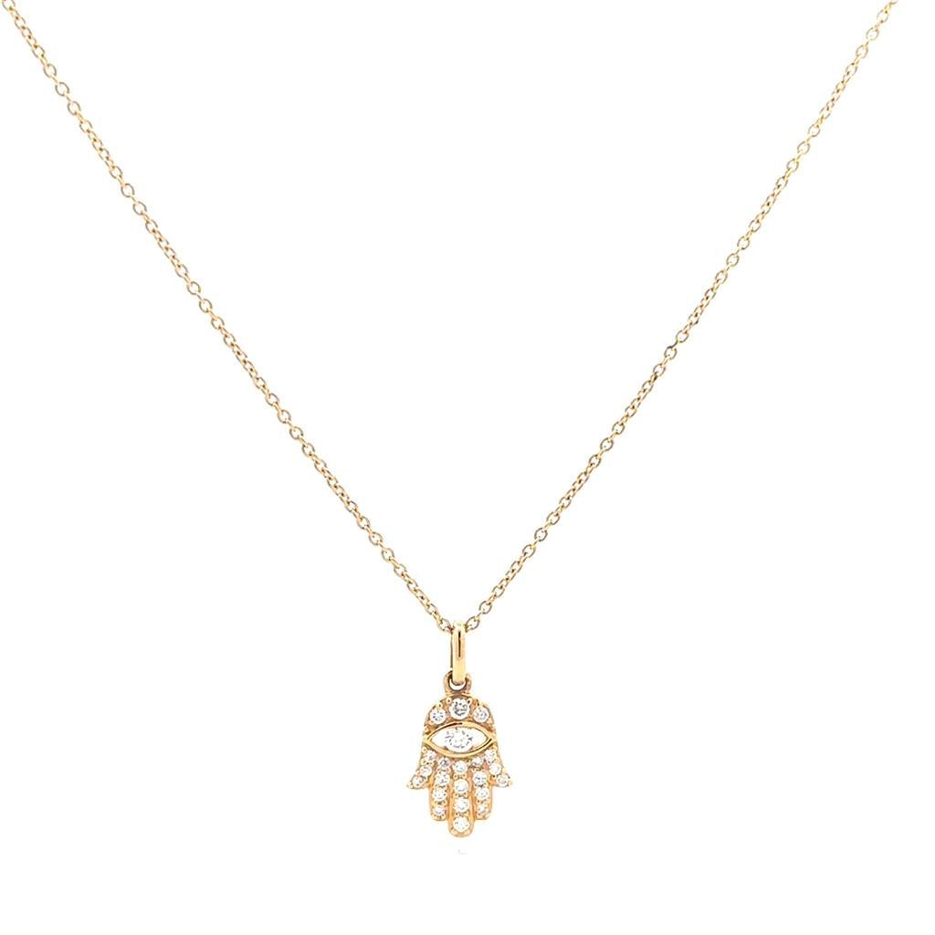 18K Gold & Diamond Hamsa with Chain