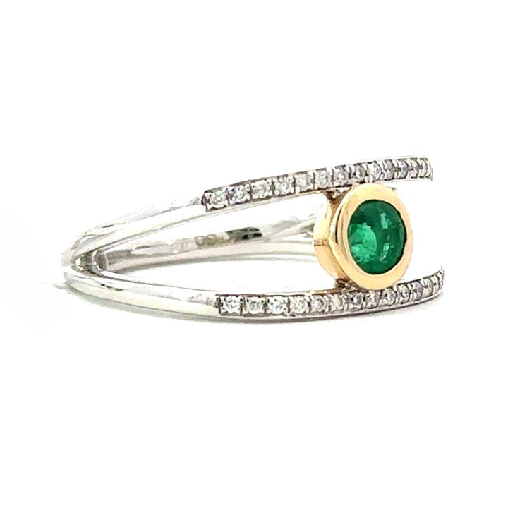 Two-Tone Gold, Emerald and Diamond Ring
