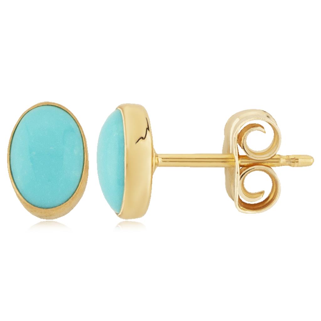 Yellow Gold and Turquoise Stud Earrings