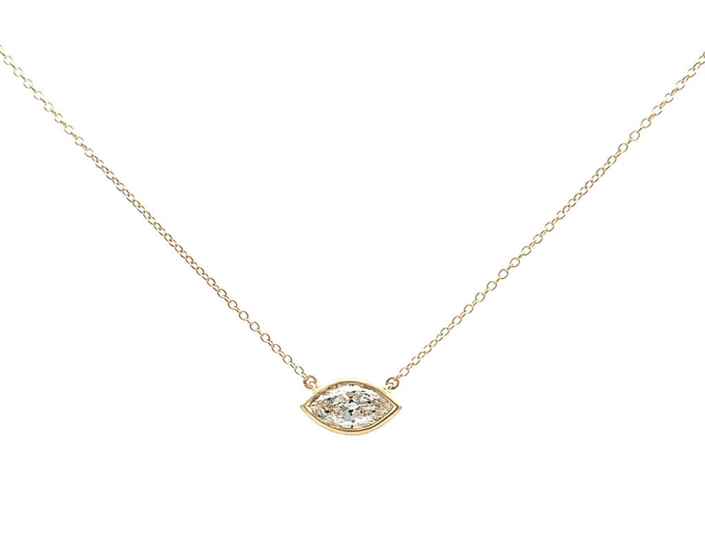 Horizontal Marquise Pendant - Yellow Gold