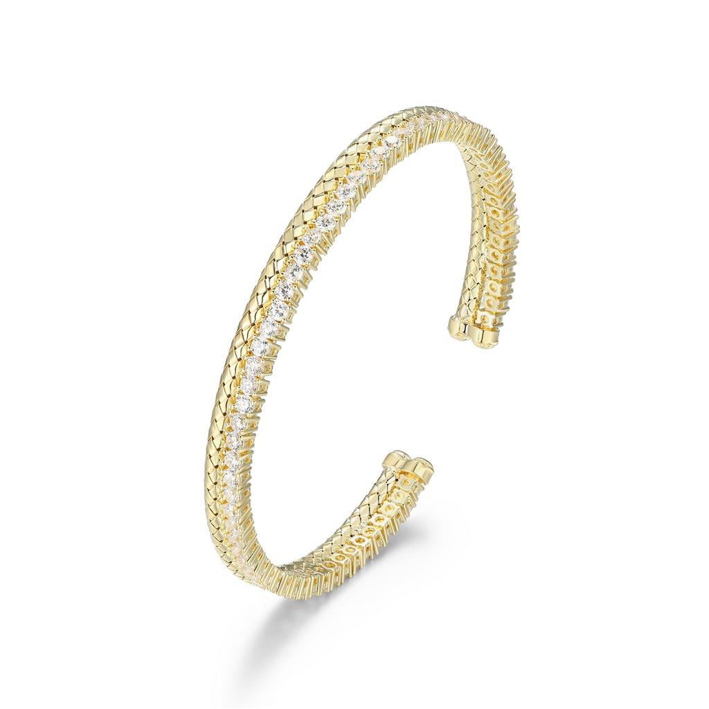 Gold Plated Silver and Cubic Zirconia Double Row Cuff