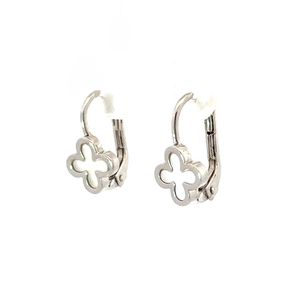 White Gold Petite Clover Earrings