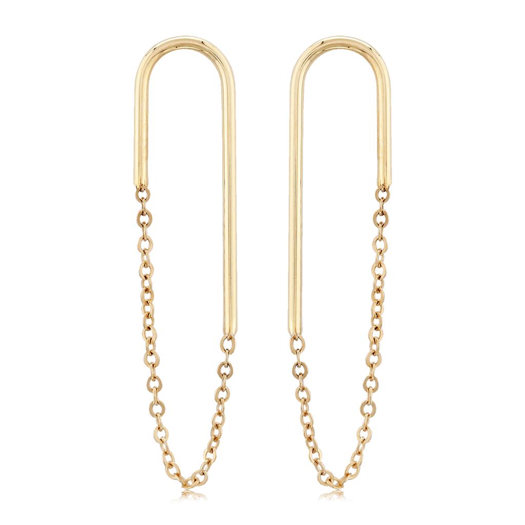 Yellow Gold Stud & Chain Drop Earrings