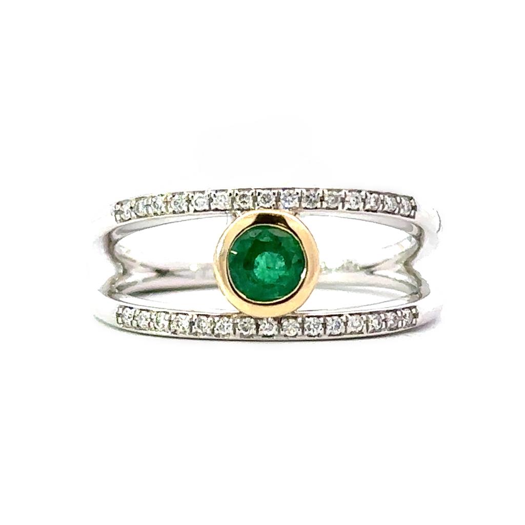 Two-Tone Gold, Emerald and Diamond Ring