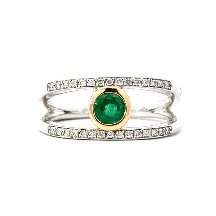 Two-Tone Gold, Emerald and Diamond Ring