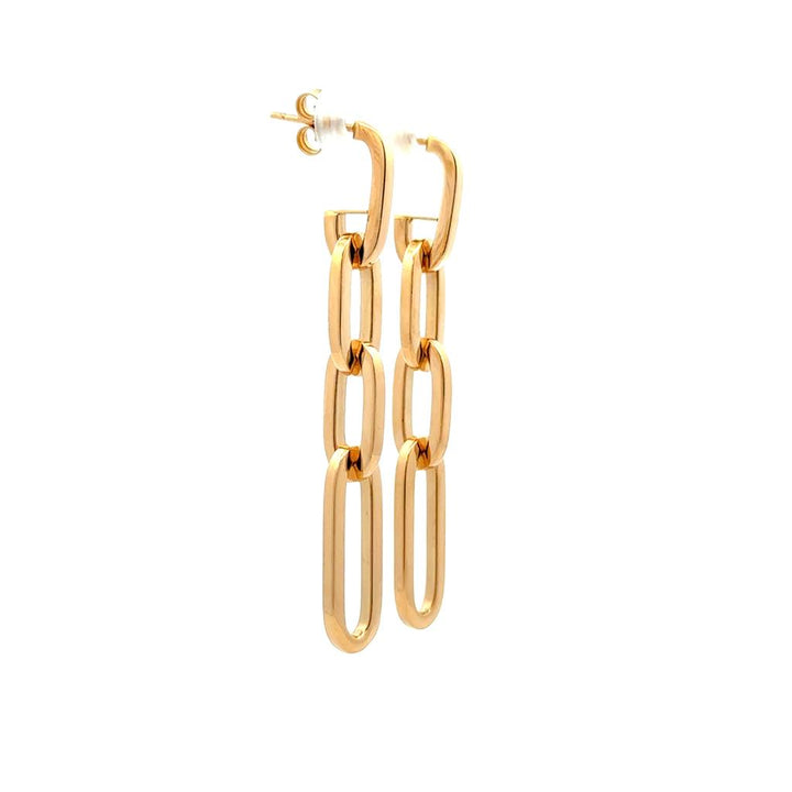 18K Yellow Gold Paperclip Drop Earrings