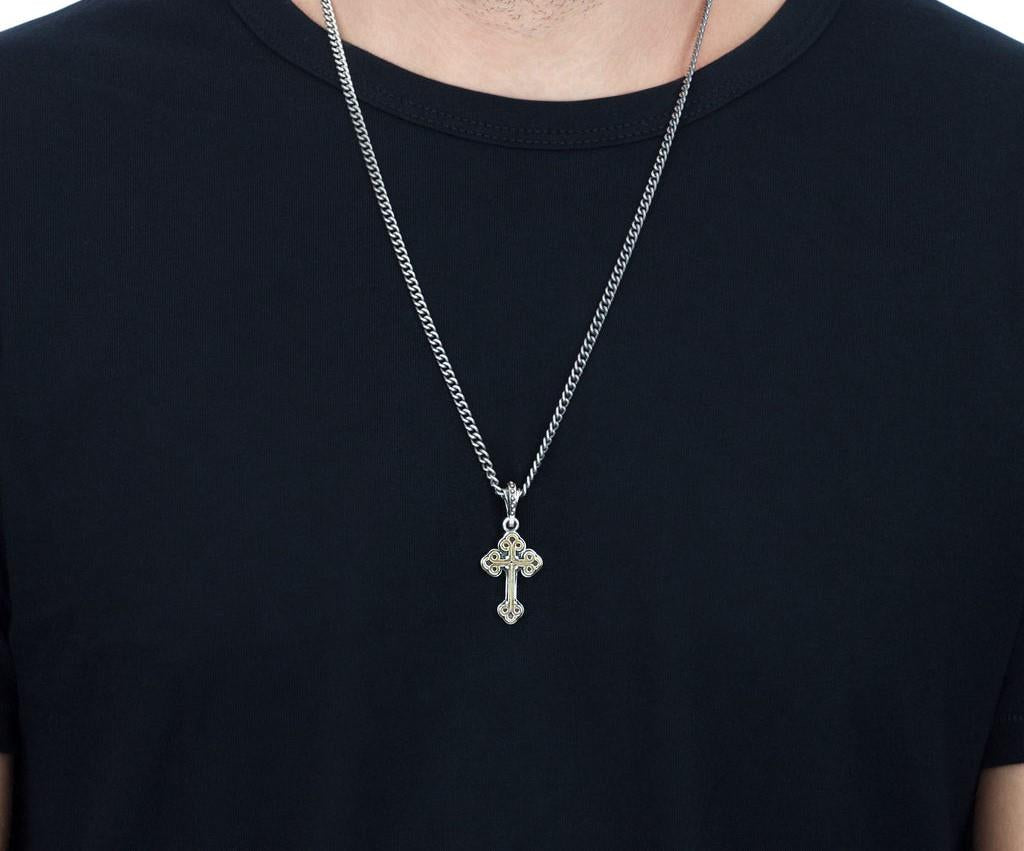 Sterling Silver Cross and Curb Chain