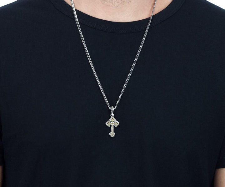 Sterling Silver Cross and Curb Chain