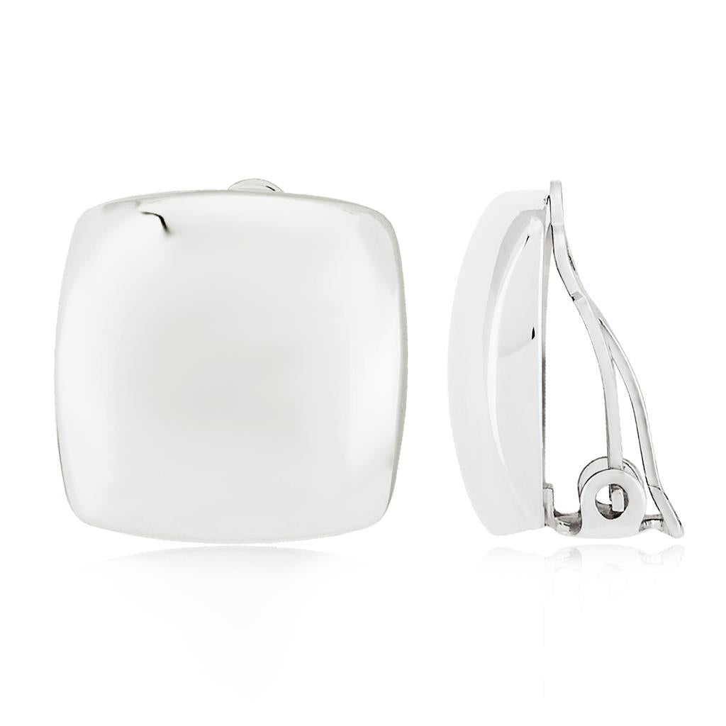 Silver Square Earrings - Clip On