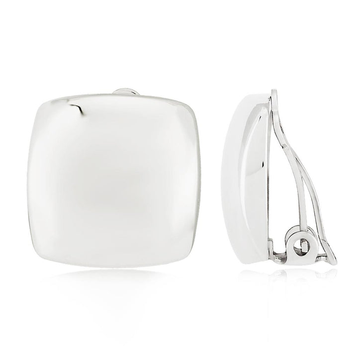Silver Square Earrings - Clip On