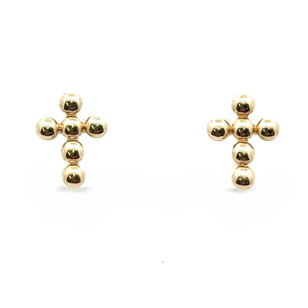 10K Beaded Cross Earrings