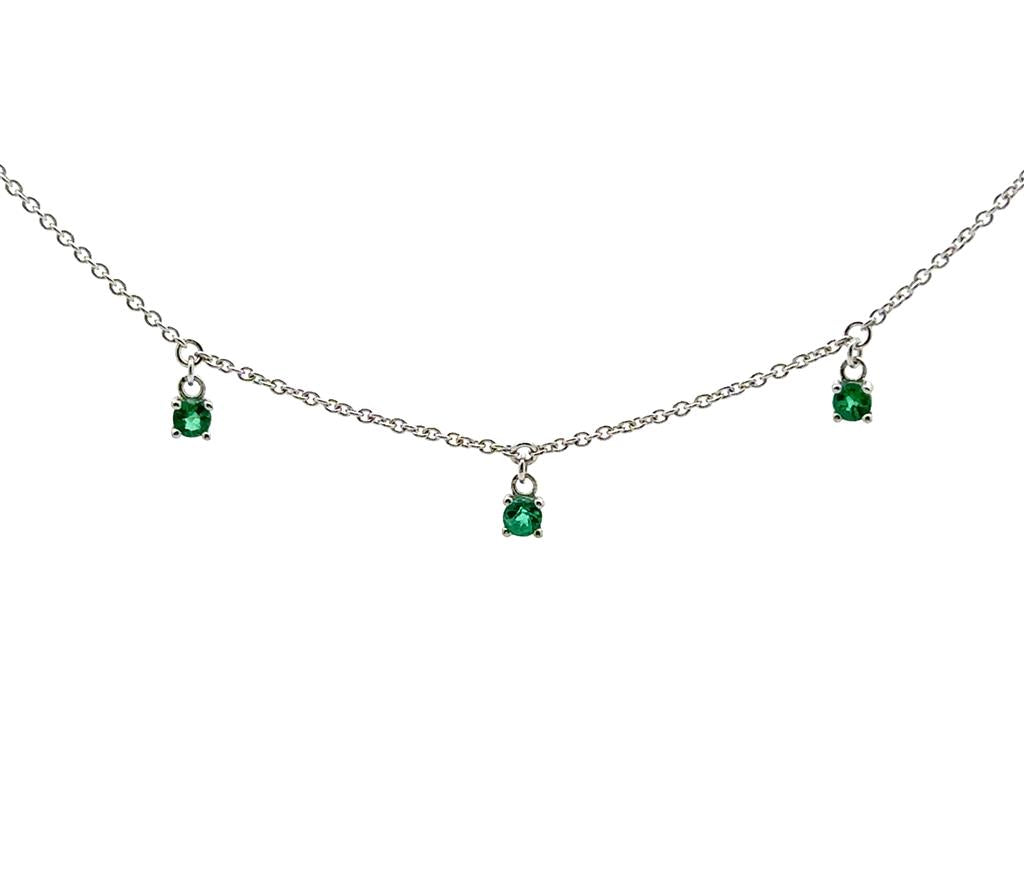 18K White Gold and Emerald Dangle Necklace