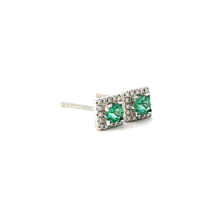 18K White Gold Princess Cut Emerald Earrings