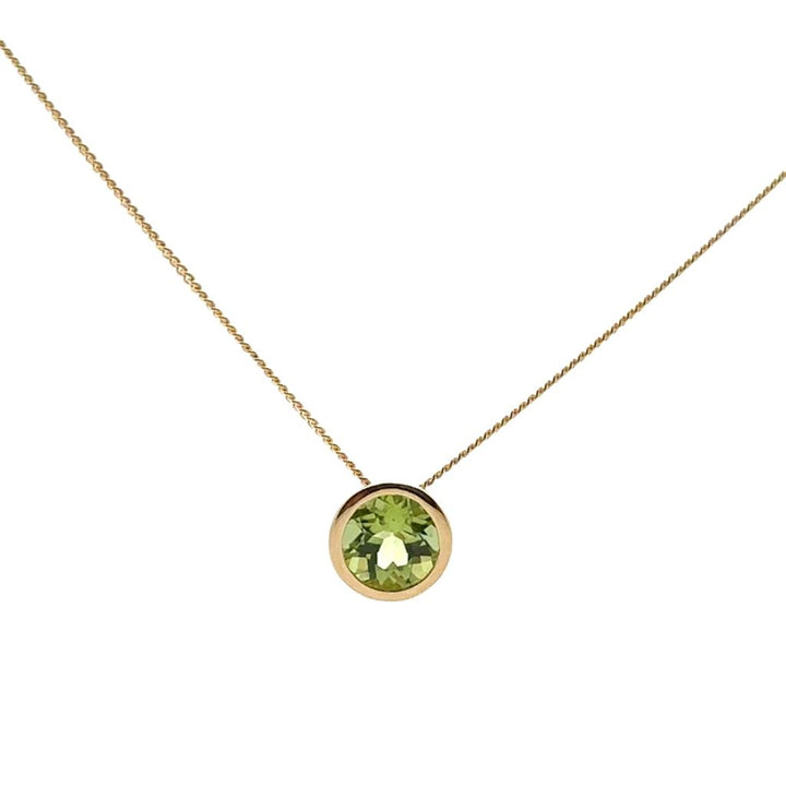 14K Gold Round Peridot Pendant and Chain