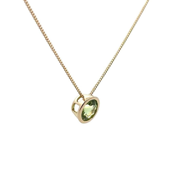 14K Gold Round Peridot Pendant and Chain