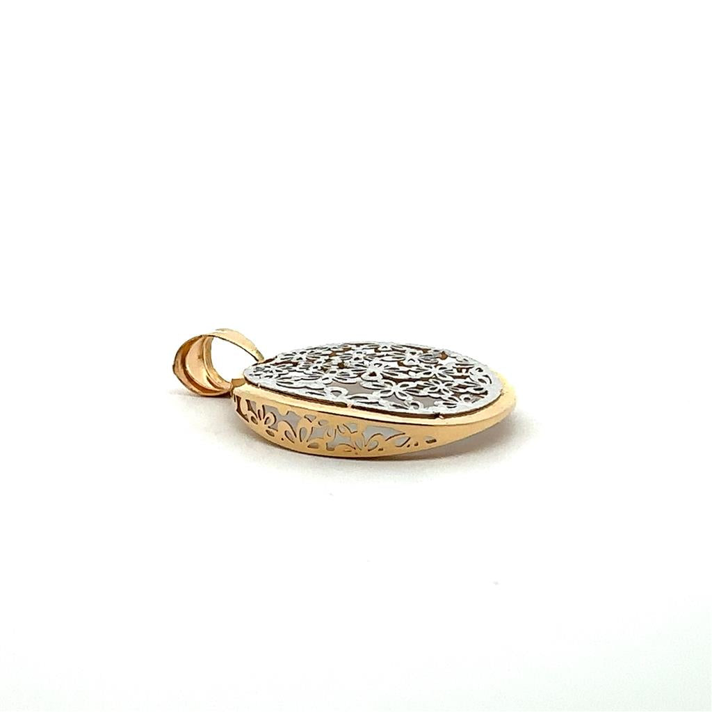 Yellow and White Gold Round Flower Pendant