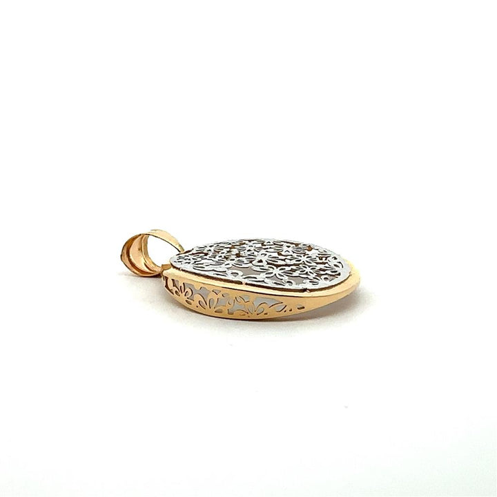 Yellow and White Gold Round Flower Pendant