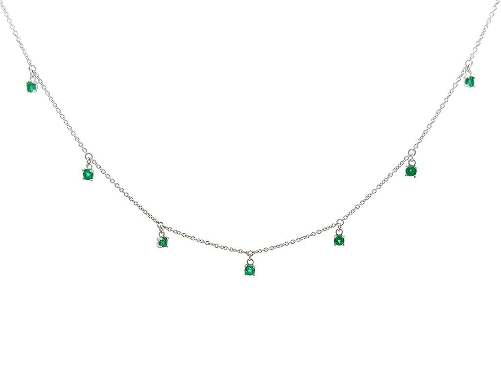 18K White Gold and Emerald Dangle Necklace