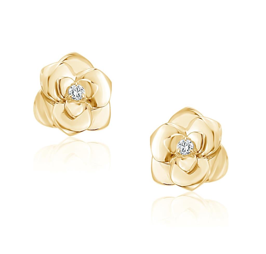 Gold & Diamond Flower Earrings