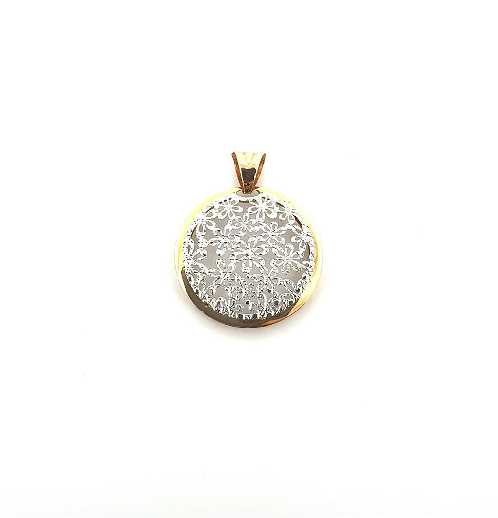 Yellow and White Gold Round Flower Pendant