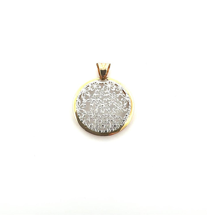 Yellow and White Gold Round Flower Pendant