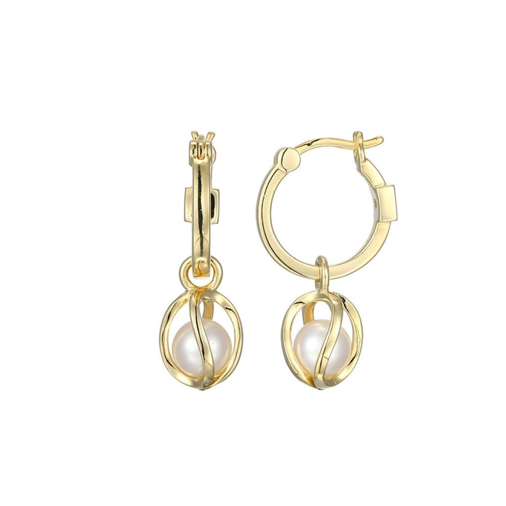 Gold Plated Hoops With Caged Pearls - Davidson's Jewellers