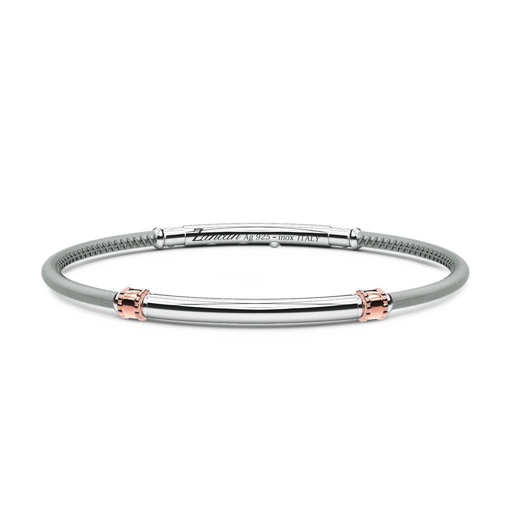 Leather, Silver & Rose Gold Bracelet - Davidson's Jewellers
