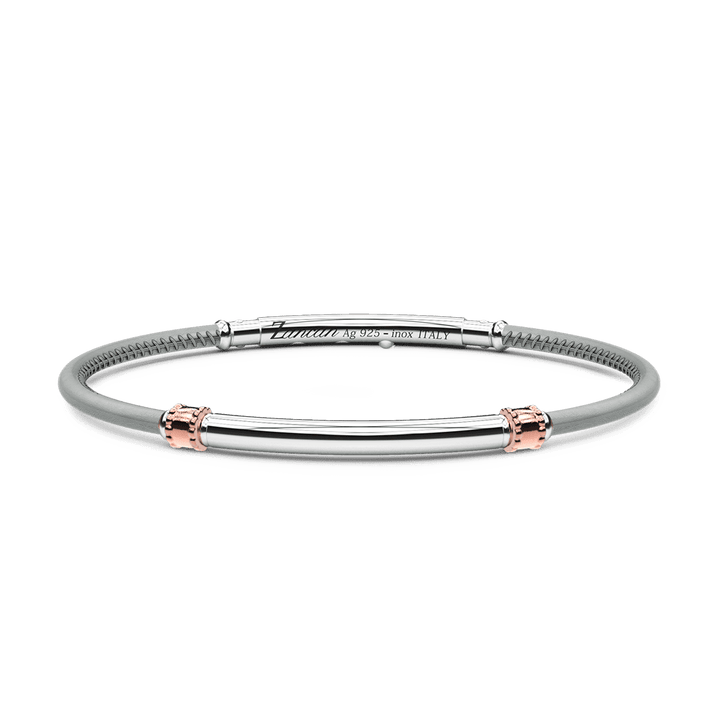 Leather, Silver & Rose Gold Bracelet - Davidson's Jewellers