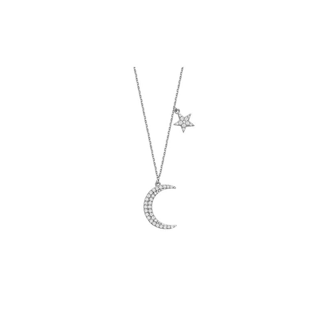 White Gold Moon and Star Necklace - Davidson's Jewellers