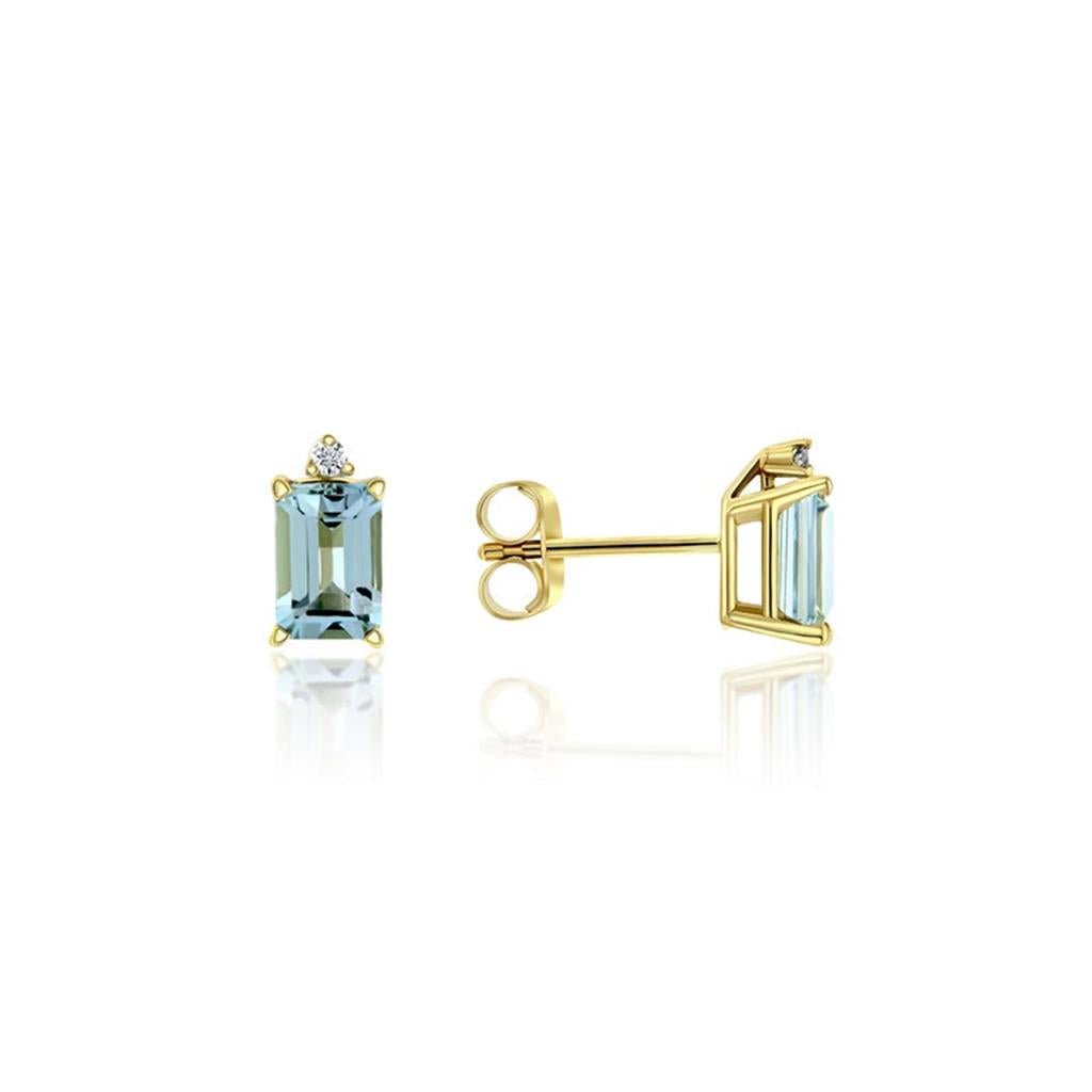 Yellow Gold, Aquamarine and Diamond Studs - Davidson's Jewellers